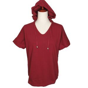 Sport Savvy Burgundy Short Sleeve French Terry Hoodie Size XXS 2XS